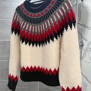 Ralph Lauren Cream Fair Isle Crewneck Sweater with Red, Black & Gray Yoke